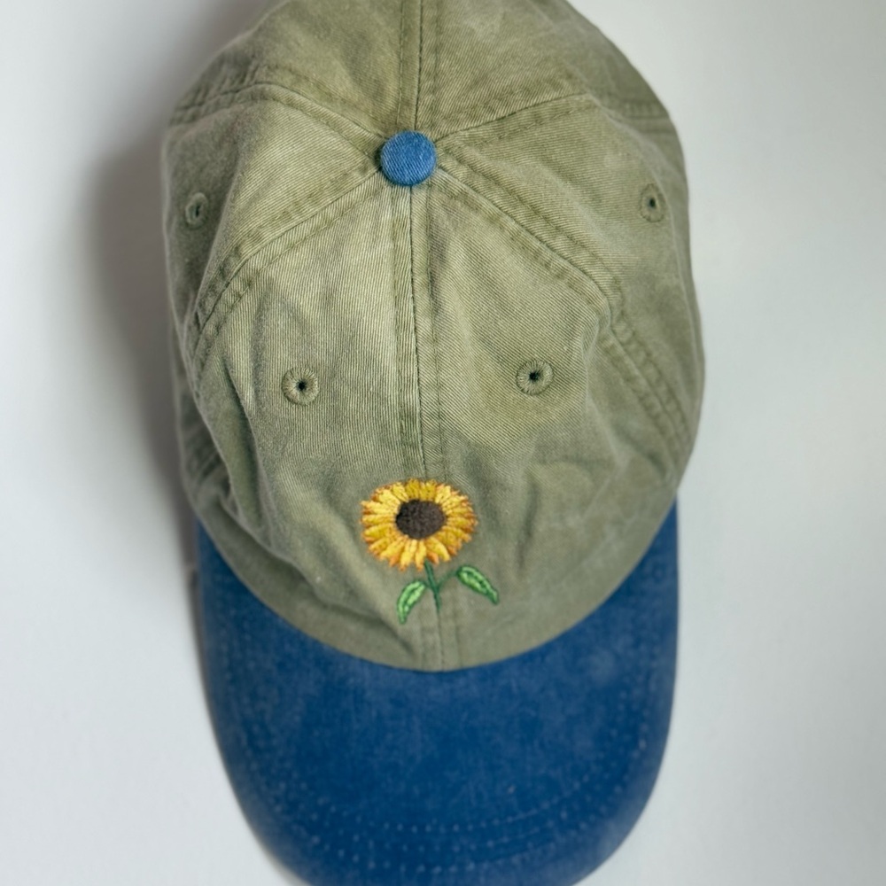 ADAMS Sunflower Embroidered Olive and Blue Cap (UNISEX)